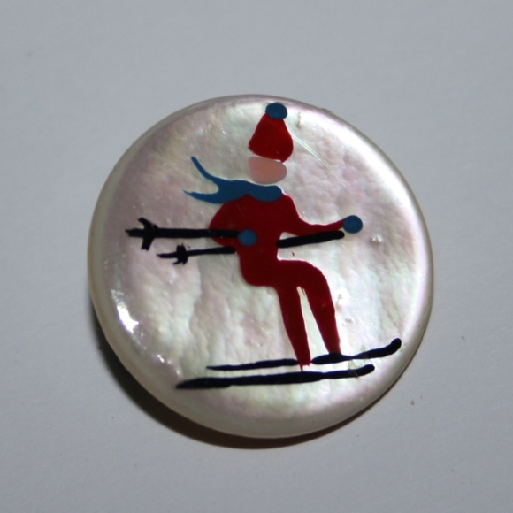 Vintage Jewelry - Beautiful vintage mother of pearl skier brooch